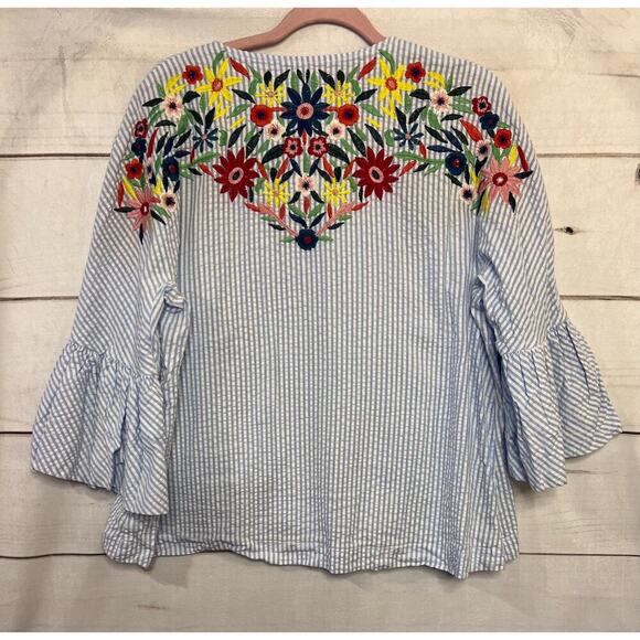 Luii Seersucker Lightweight Jacket Floral Emb. Size LG - Picture 8 of 10